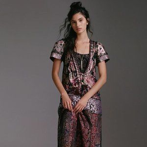 Anthropologie Byron Lars Metallic Lace Maxi Dress